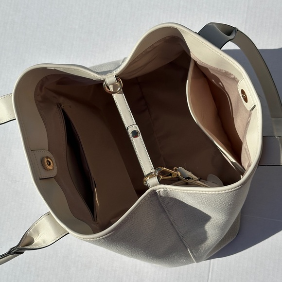 NEW Nine West Cream Leather and Canvas Carryall Crossbody Handbag (with pouch)